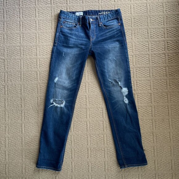 Gap Real Straight Blue Distressed Stretch Jeans Women's Size 26 Short 26S - Picture 2 of 7
